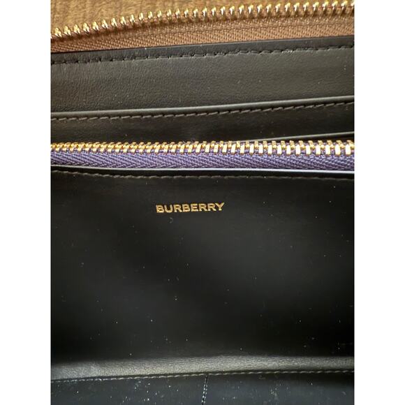 Burberry Wallet Womens Large Zip Around Dark Canvas Blue Check Leather Italy New - Picture 6 of 10